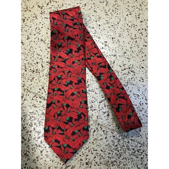Keith Daniels RED POINSETTIA Holiday Polyester 59" tie - Picture 1 of 5